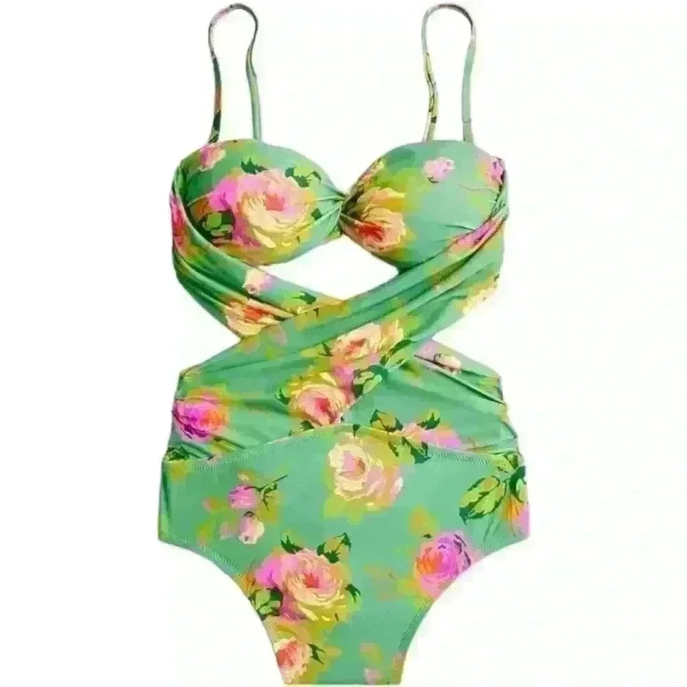 J.Crew Crisscross Cutout Bandeau One-Piece In Rose Garden Plus Size 22 NWTS.